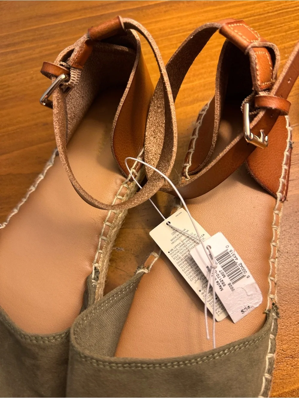 Old Navy Olive Espadrille Flats with Brown Ankle Straps